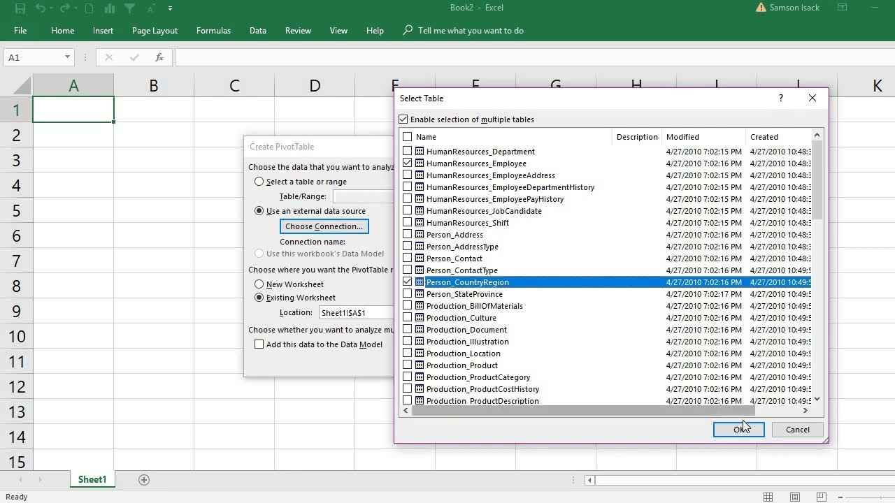 EXCEL:Pivot Table- How to get Ms Access Data Base Tables Source data to create PivotTable in excel