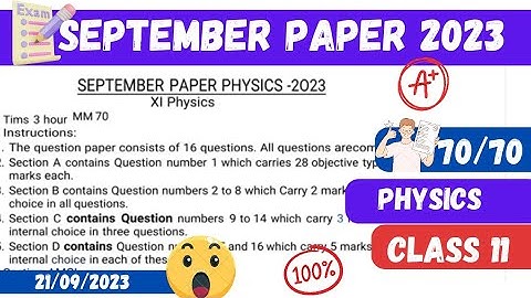 physics Class 11th paper September 2023