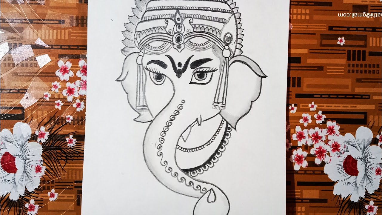 How to draw ganpati bappa Sketch || face drawing of lord Ganesha ...