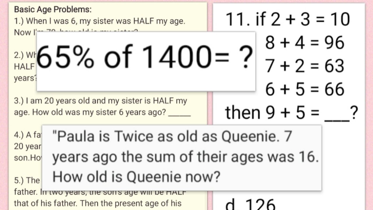 Math Problems | Logical Test, Age Problems, Percentage | Math by ...