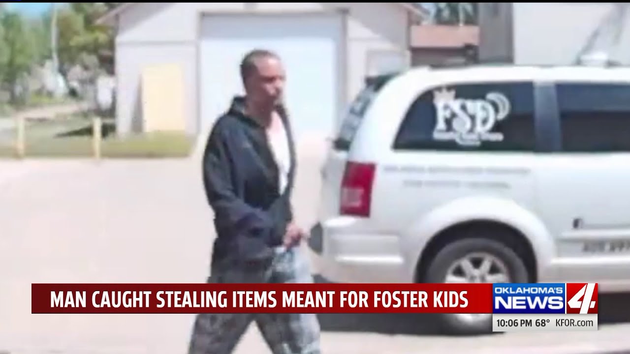 Man caught on camera stealing items meant for foster children - YouTube