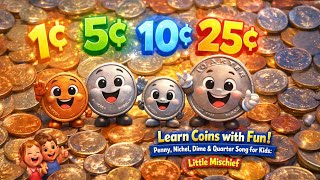💰 Learn Coins with Fun! | Penny, Nickel, Dime & Quarter Song for Kids | Little Mischief