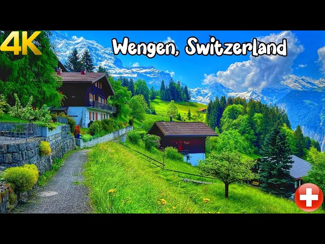 Wengen, Switzerland walking tour 4K - The most beautiful Swiss villages - Charming village class=