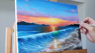 Painting a sunrise landscape with acrylic paints - Time-lapse art