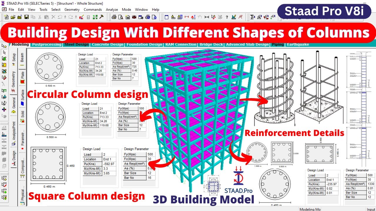 Learn Complete Building design with different shapes of Columns | STAAD ...