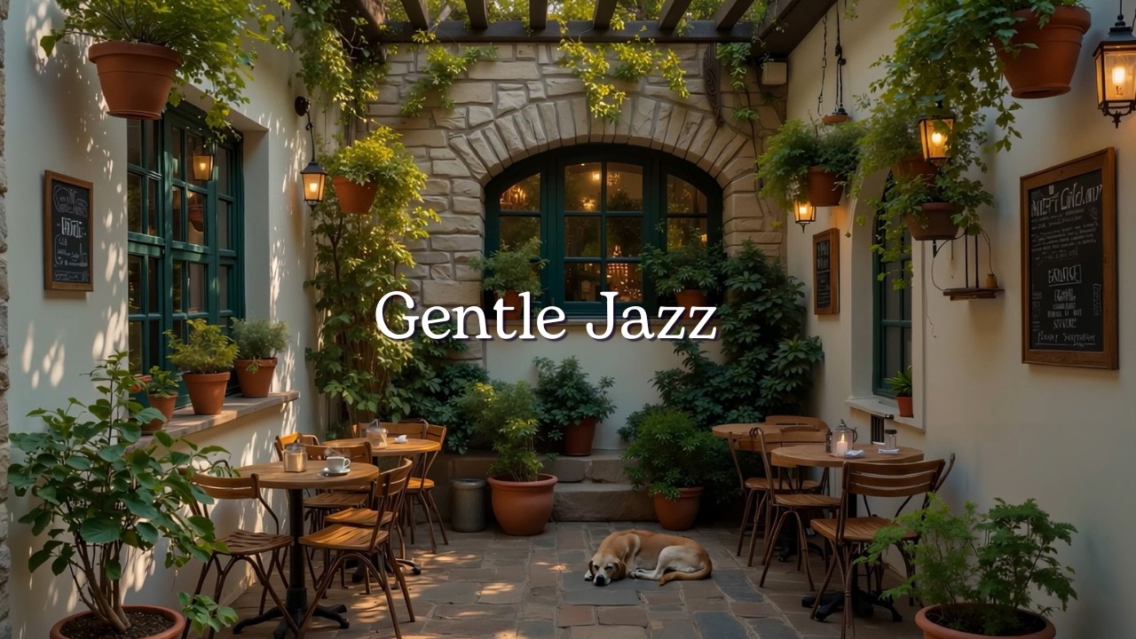 Outdoor Cafe Jazz Music for Stress Relief | Beautiful Courtyard With Gentle Jazz To Calm Mind