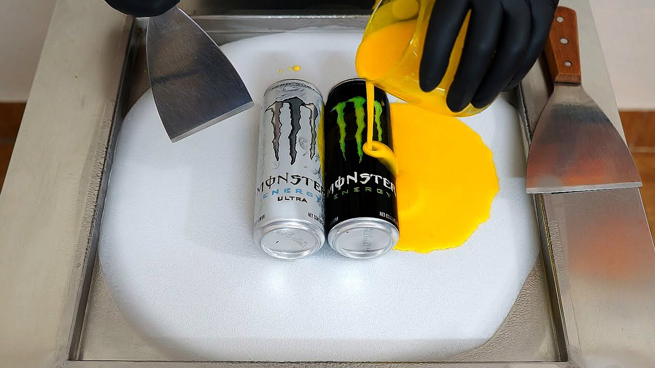 ASMR - Monster Vs Monster Ice Cream Rolls | How to make Monster Energy Ice Cream