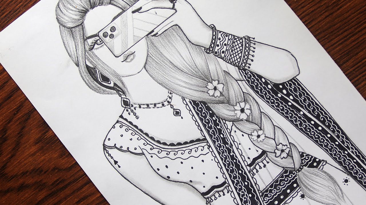Traditional girl drawing 😍 #reels #drawing #art