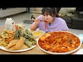 토핑 Flex한 매운 엽떡과 수제 김말이, 고구마 야채튀김 먹방 | Spicy Yeopki Tteokbokki MUKBANG