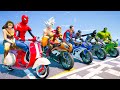 RACING SUPERHERO MOTORCYCLE RAMP CHALLENGE - JUMP OVER MOTORBIKE OBSTACLES