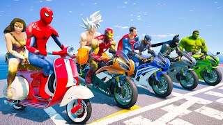 RACING SUPERHERO MOTORCYCLE RAMP CHALLENGE - JUMP OVER MOTORBIKE OBSTACLES