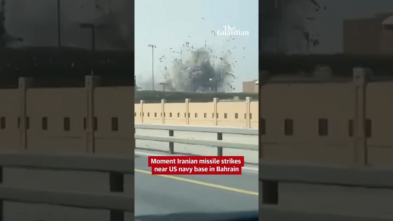 Moment Iranian missile strikes near US navy base in Bahrain