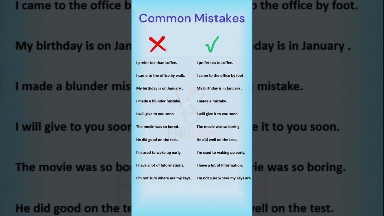 10 Most Common Mistakes In English Sentences You Need To Avoid Grammar Shorts