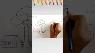 Easy Scenery Drawing for Beginners #shorts