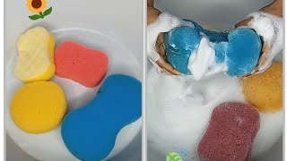 ASMR blue liquid soap| blue car sponge and mini sponges| satisfying 🧈🌊🧼