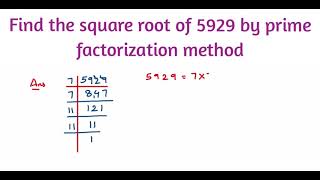 Find the square root of 5929 by prime factorization method. Class 8 Maths. Square and square root.
