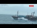 Indian wooden fishing boat  rough sea  bad weather 