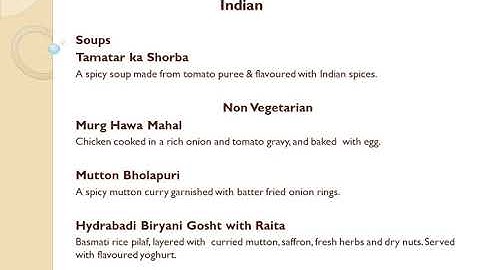 Room Service Menu