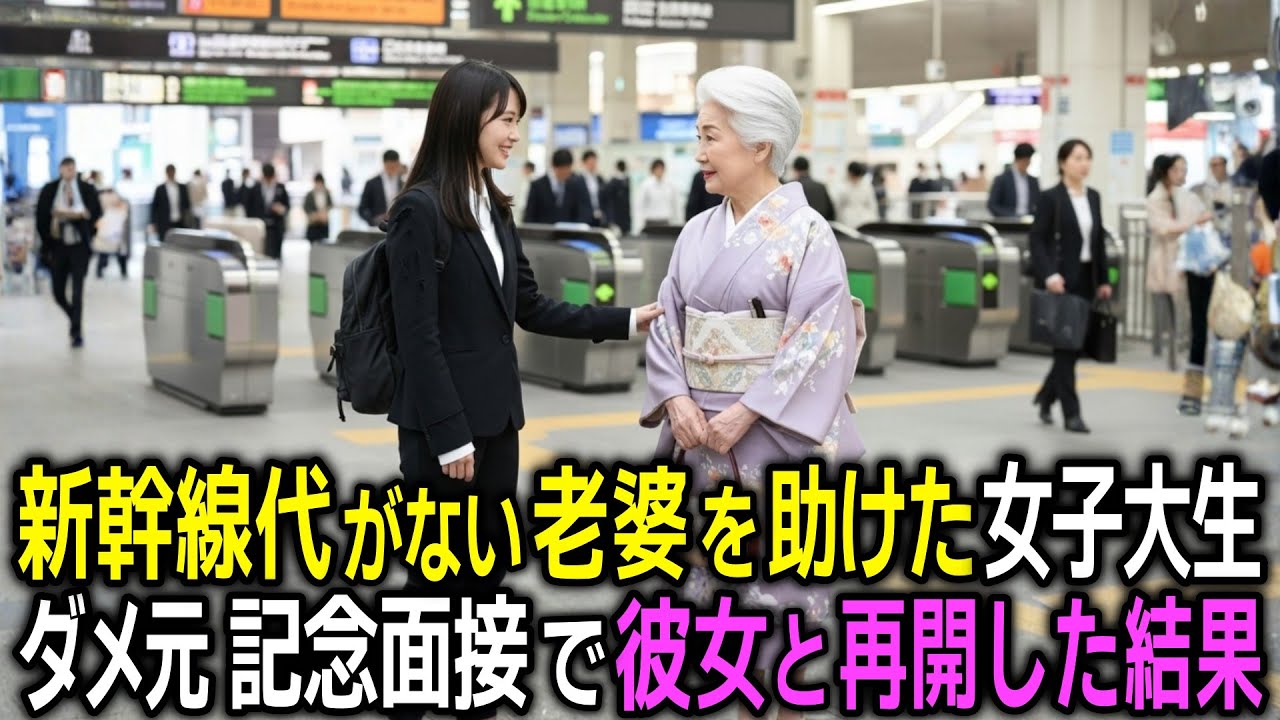 新幹線代がなくて困る老婆に生活費を渡した貧乏女子大生　ダメ元の記念面接で彼女と再開した結果...