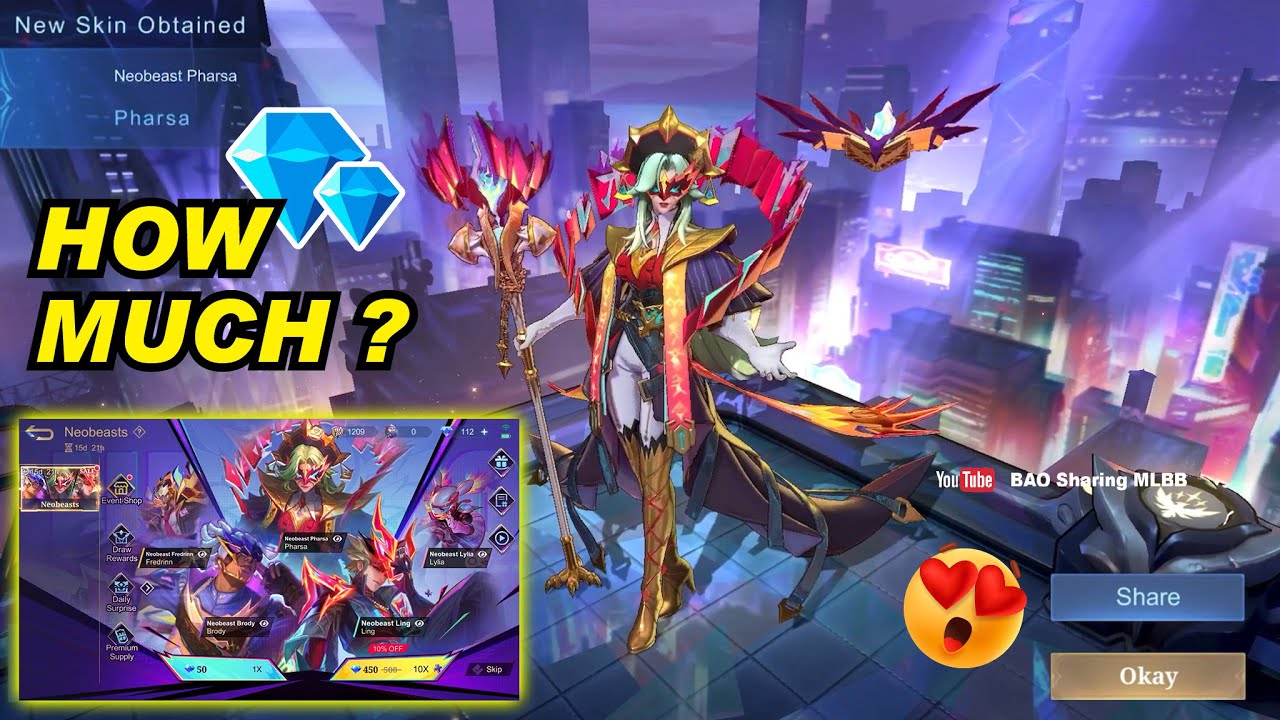 How Much Diamonds for Neobeast Skin?  😍 MLBB Pharsa Brody Ling Fredrinn Lylia New Skin Event Draw