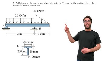 Determine the maximum shear stress in the T-beam at the section where the internal shear is - 7-3