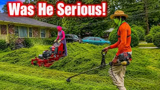 He said we could mow his lawn if we bought him breakfast