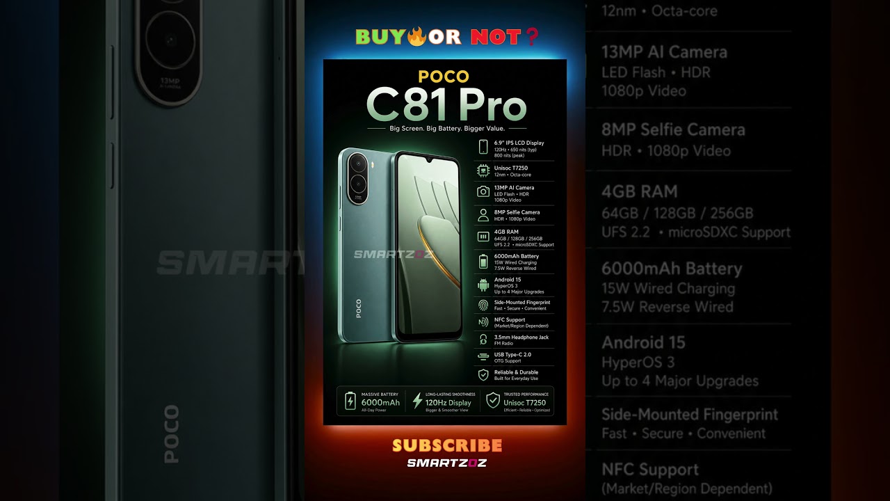 POCO C81 Pro 🔥 Budget King ⚡ 6000mAh Battery + 120Hz Display!