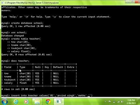 Mysql -- learn to create database ,table and insert data into table ...