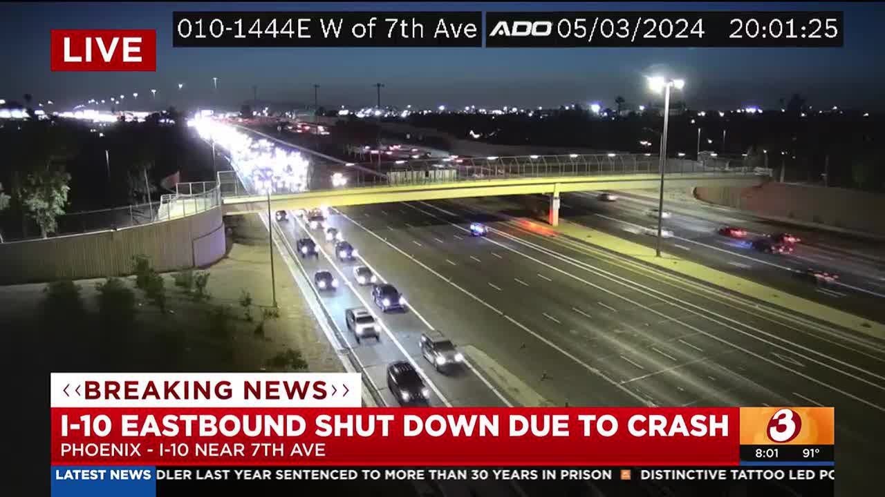 I-10 eastbound closed in downtown Phoenix due to fiery crash - YouTube