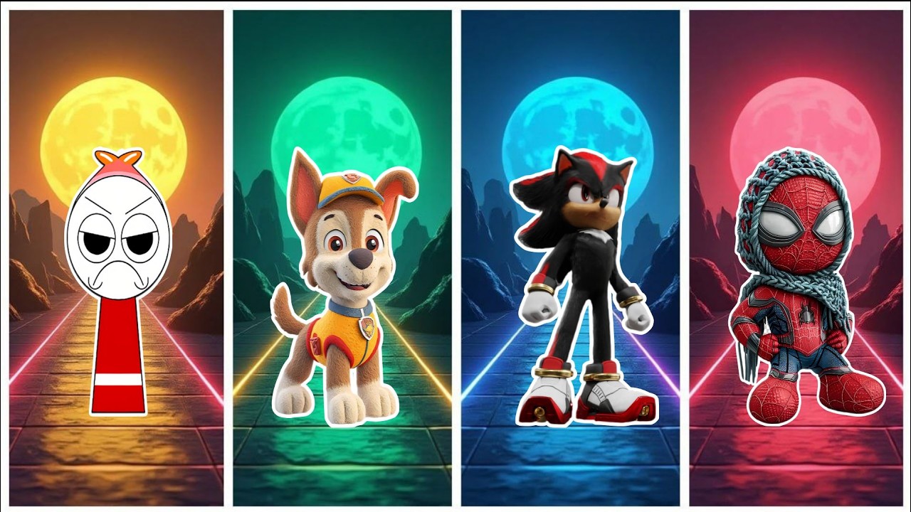 Spidey 🆚 Spurunki 🆚 Sonic 🆚 Paw Patrol in Tiles Hop EDM Rush🎶#133