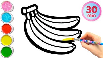 Bananen en 10 andere vruchten tekenen, schilderen, kleuren voor kinderen | Gezond fruit #358