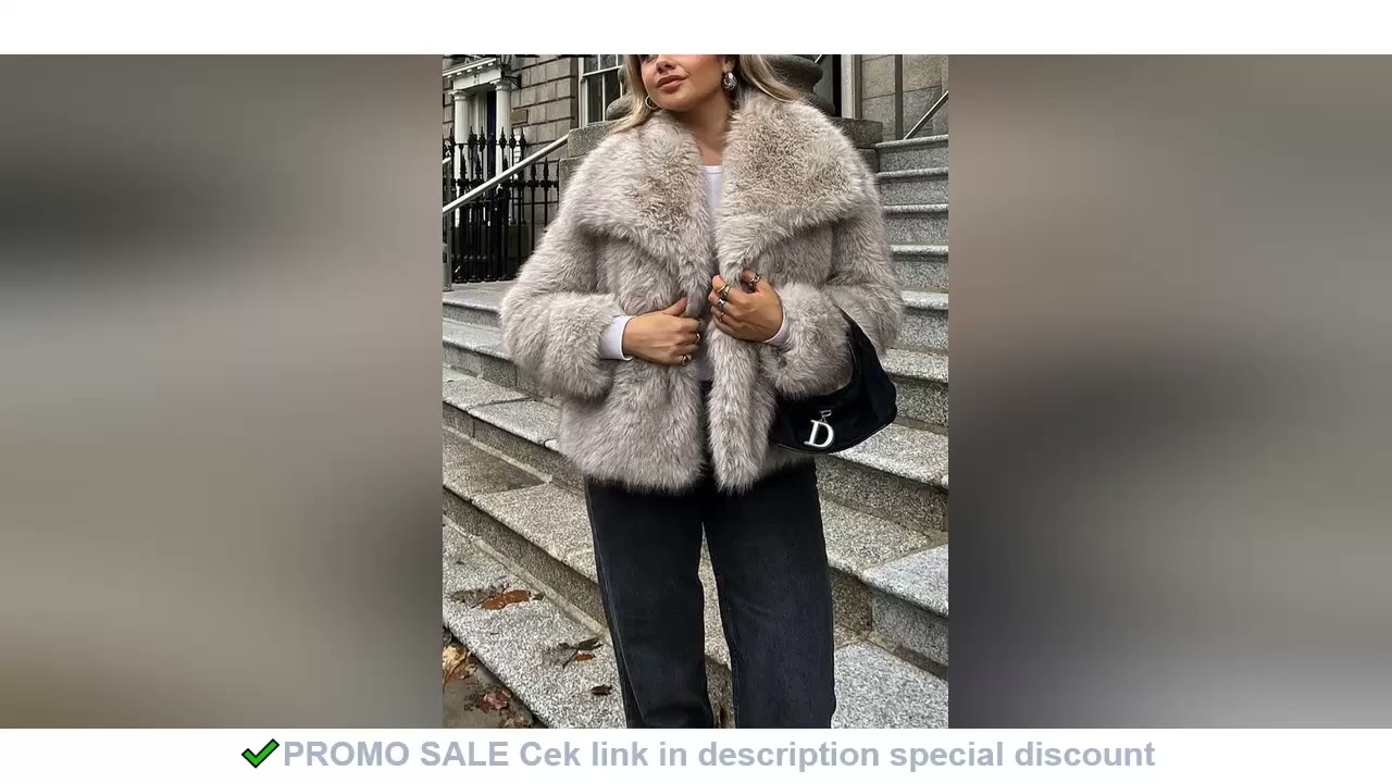 HH Women Fashion Cropped Faux Fur Jacket Coat Long Sleeve Front Snap-button Female Outerwear Chic La