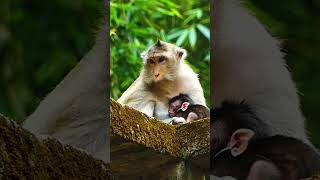 Monkey just born 2 dyas &amp; Mom take care altime Small monkey lovely #Shorts  #Monkey 4