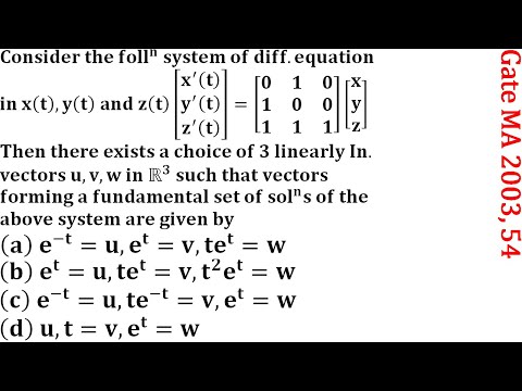 System of Differential Equation Gate 2003 Mathematics engineering mathematics csir net gate iit jam