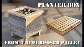 Build an attractive DIY PLANTER BOX from a pallet at no cost. Great re-purposed wood project!