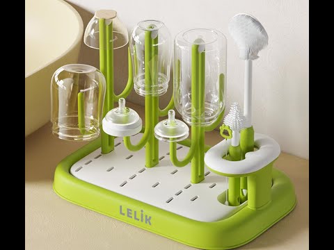 Високоякісна сушарка для дитячих пляшечок, сосок, склянок, LELIK Cacti, зелений, видео 1
