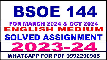 bsoe 144 solved assignment 2023-24 | bsoe 144 solved assignment in english 2024 | bsoe 144 2024
