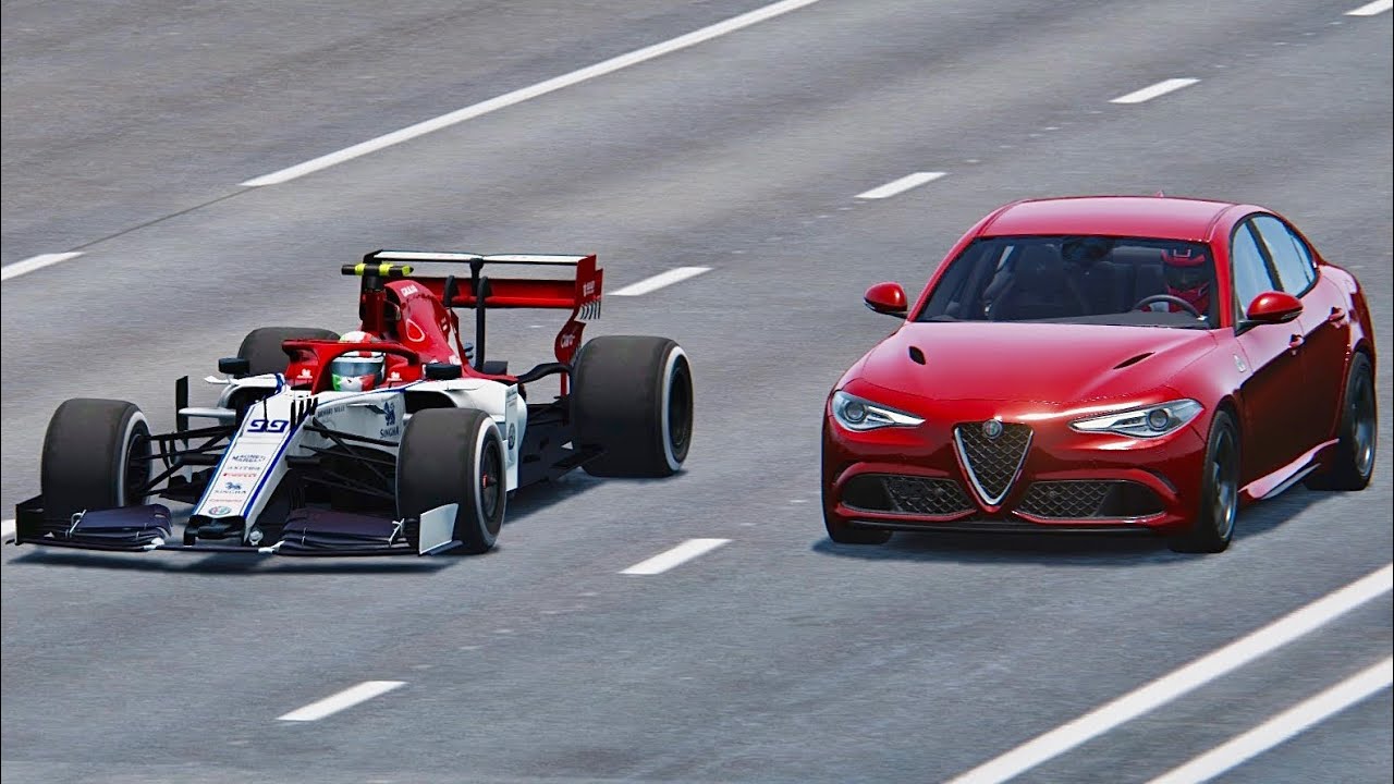 Alfa Romeo F1 2019 vs Alfa Romeo Giulia Quadrifoglio - Drag Race - YouTube