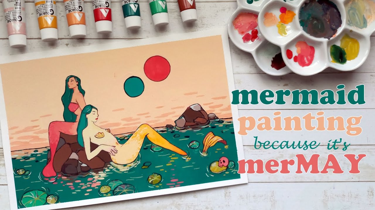 paint mermaid with me ︱Holbein acryla gouache painting process︱ it's ...