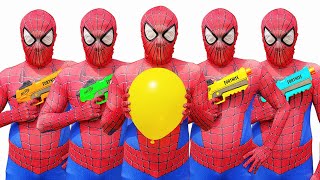 Spider Man Popping Balloons with Nerf Guns | Nerf War | Spider-Man In Real Life