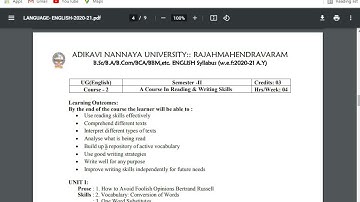 ADIKAVI NANNAYA UNIVERSITY 2 SEM ENGLISH SYLLABUS 2021