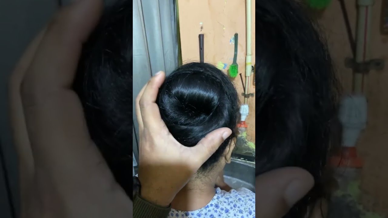Hair Bun Queen Meera With Her Massive Huge Knot Hair Bun While Doing Work In Kitchen