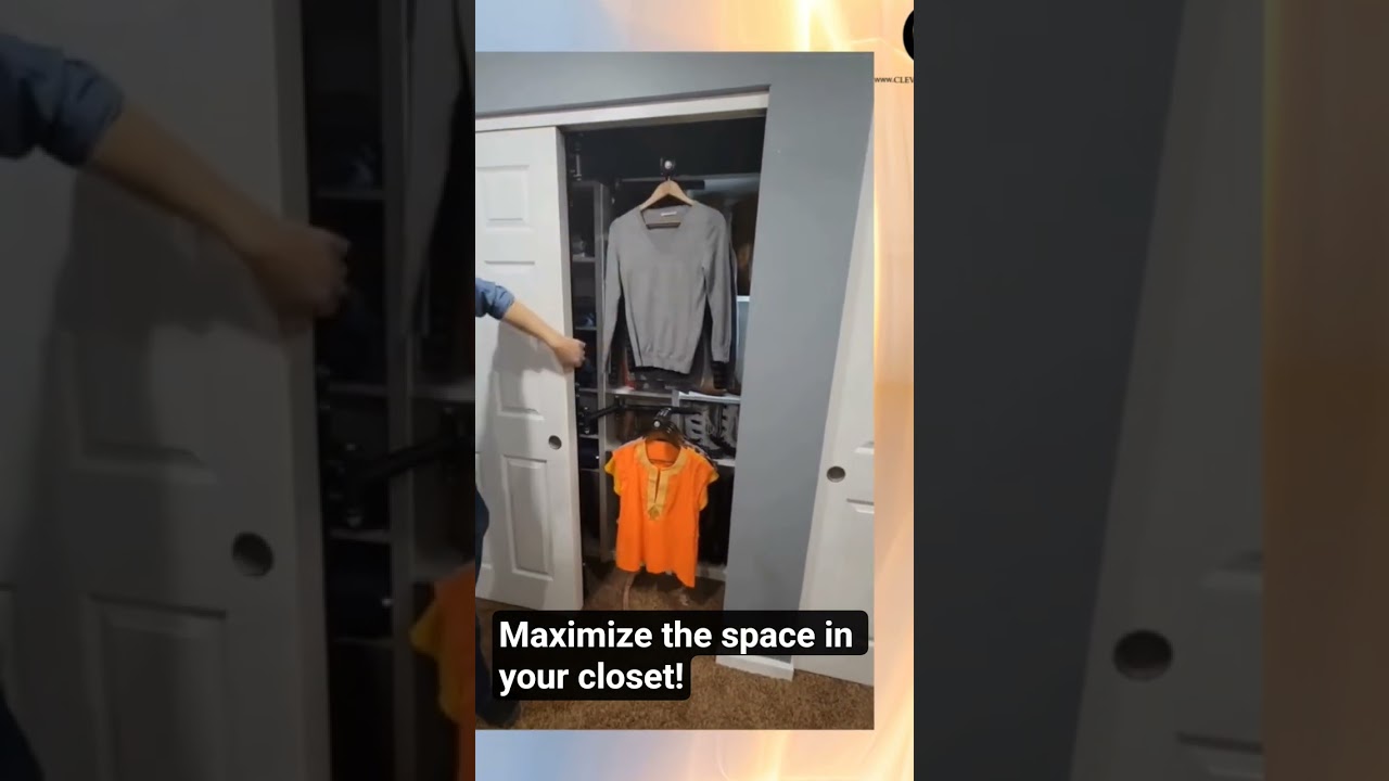 Maximize the space in your closet, rotating closet rod & shelving. You can organize and access more!