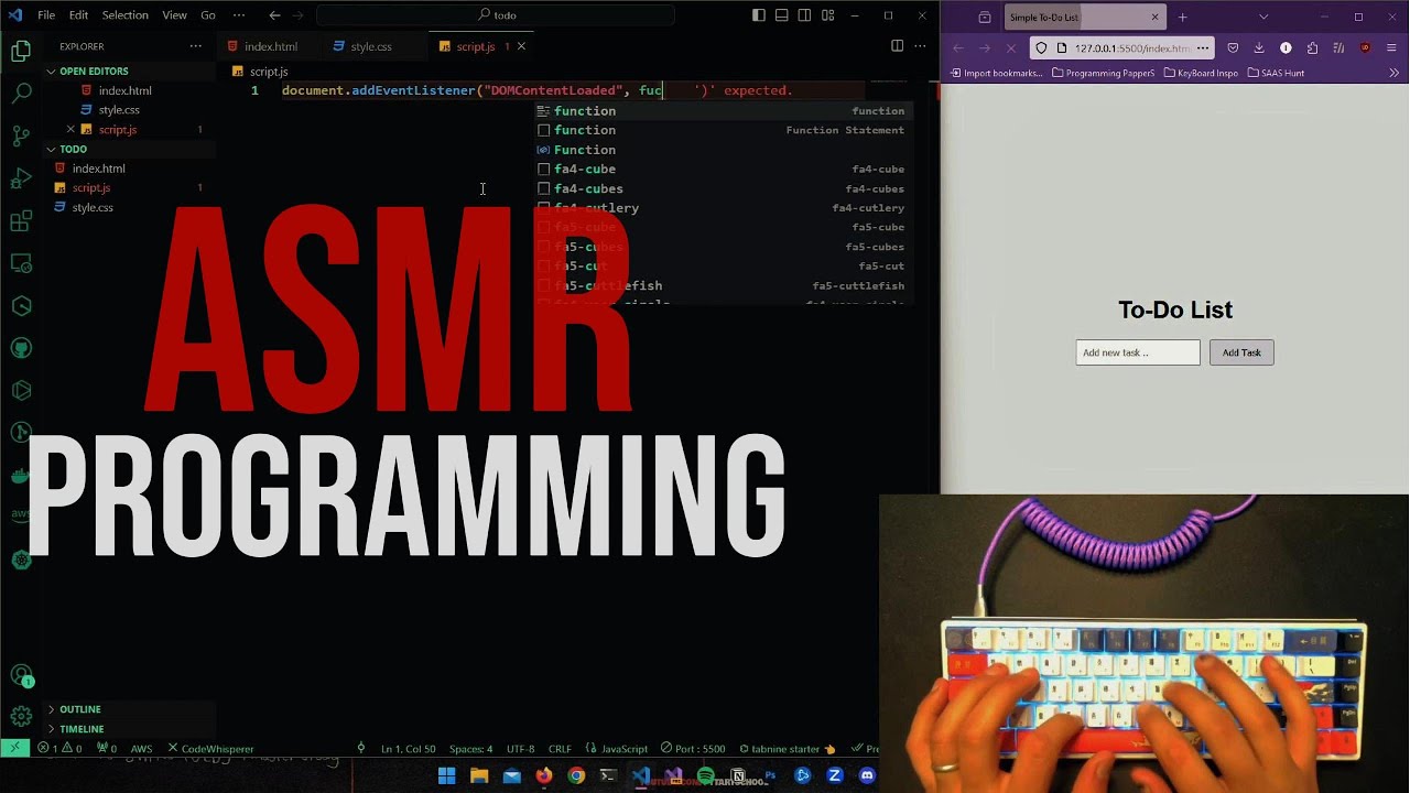 ASMR Programming - To-do List Vanilla JavaScript  - No Talking