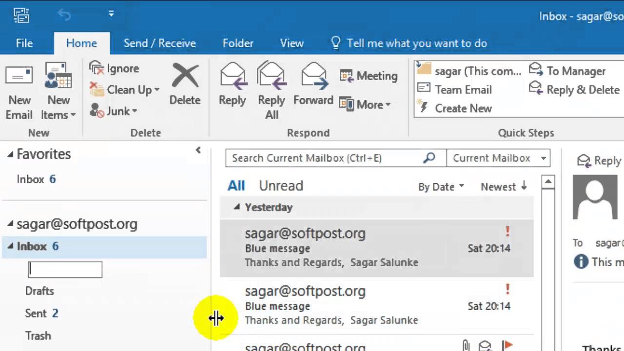 nuove cartelle in Outlook