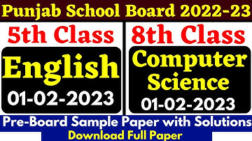 5th Class PSEB English Pre-Board Paper Solution I 8th Class PSEB Computer Science Pre-Board Paper