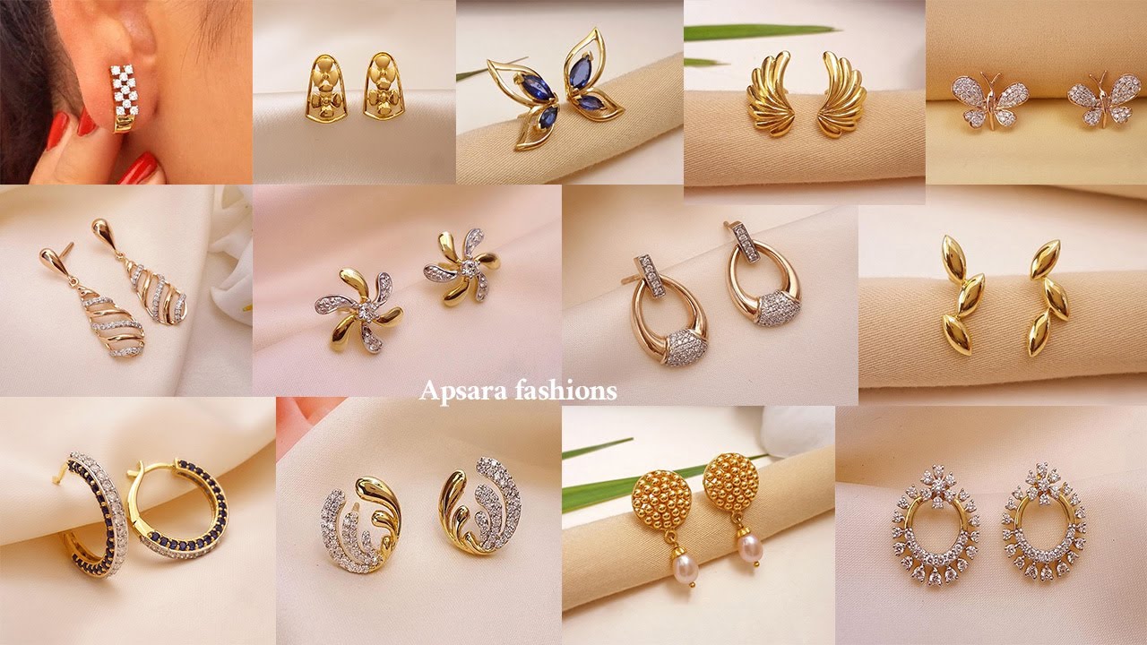 Stud Gold and Diamond Earrings Designs With Price and Weight || Apsara ...