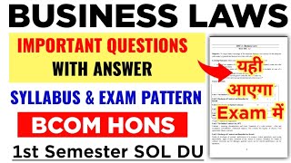 DU SOL Business Laws Important Questions With Answer &amp; Exam Pattern Bcom Hons 1st Semester Exam 2026