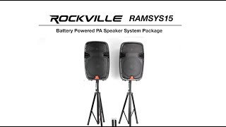 All About Your Rockville RAMSYS15 Pair 15" Battery Powered PA Speakers+Stands+Wireless Mics