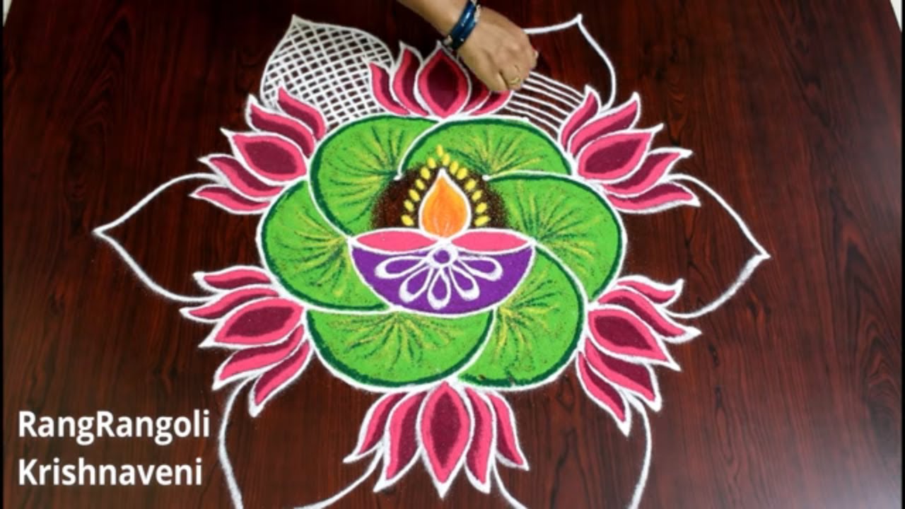 Navratri/Diwali Special Rangoli | Easy Festival kolam with 5*3 ...